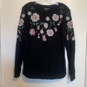 LOFT Black Embroidered Long Sleeve
